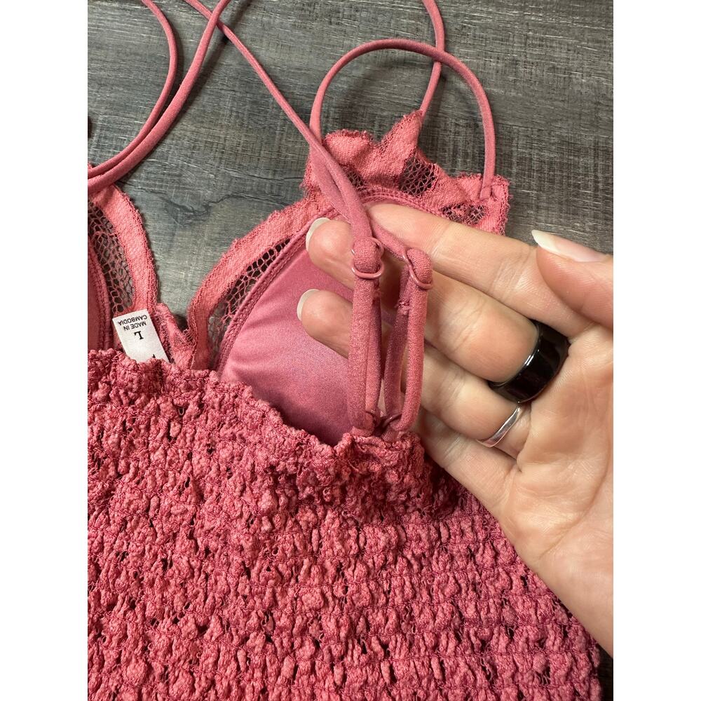 Zenana Dusty Pink Crochet Lace Ruffled Hem Cami Mini Dress Double Strap Large - Picture 10 of 14